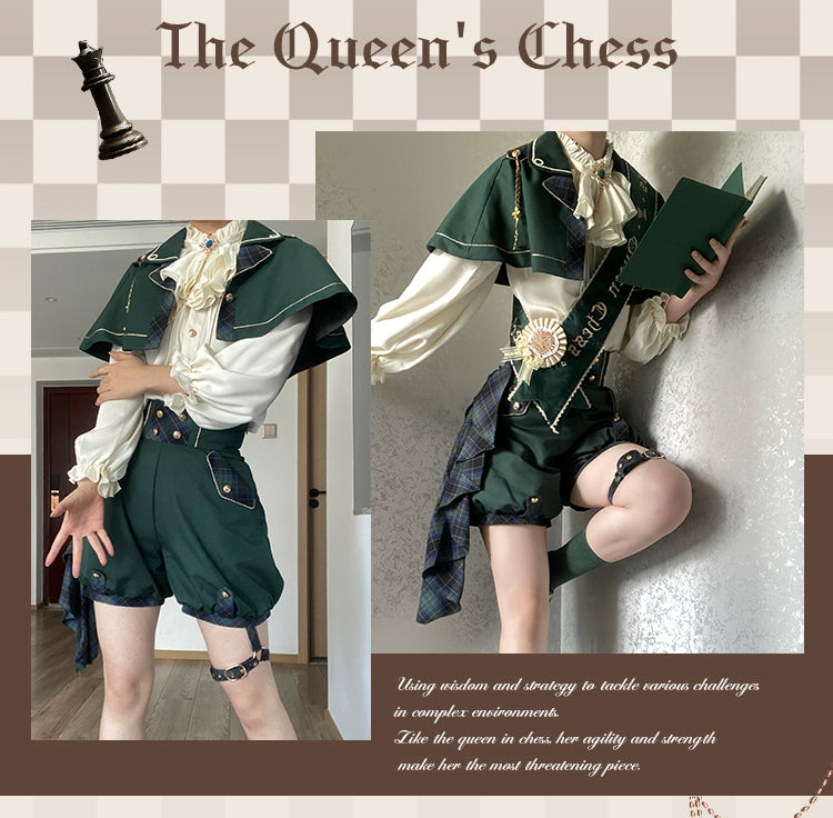 Forest Fluorescent Carps - Queen's Chess - Ouji Lolita Prince Outfit Lolita Cape Shirt Shorts Set
