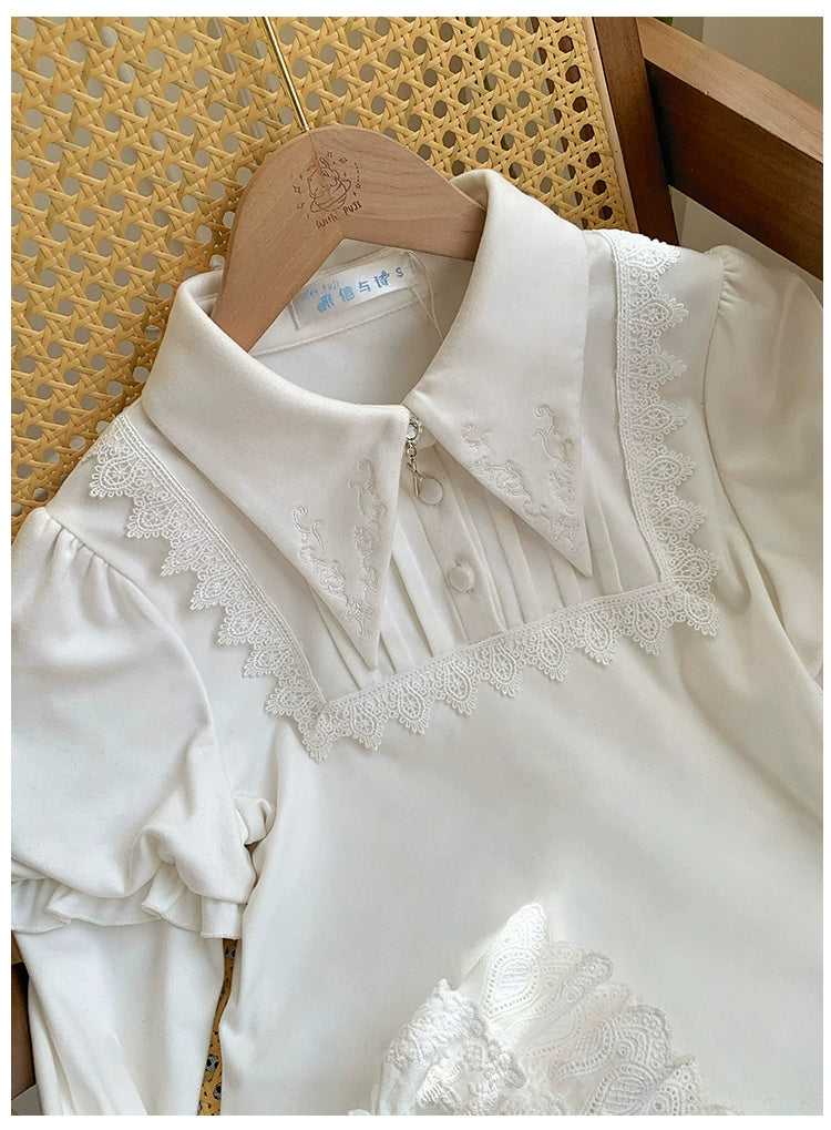 With PUJI - The Vow - Solid Lolita Sweater, Juliet Sleeve, Pointed Collar