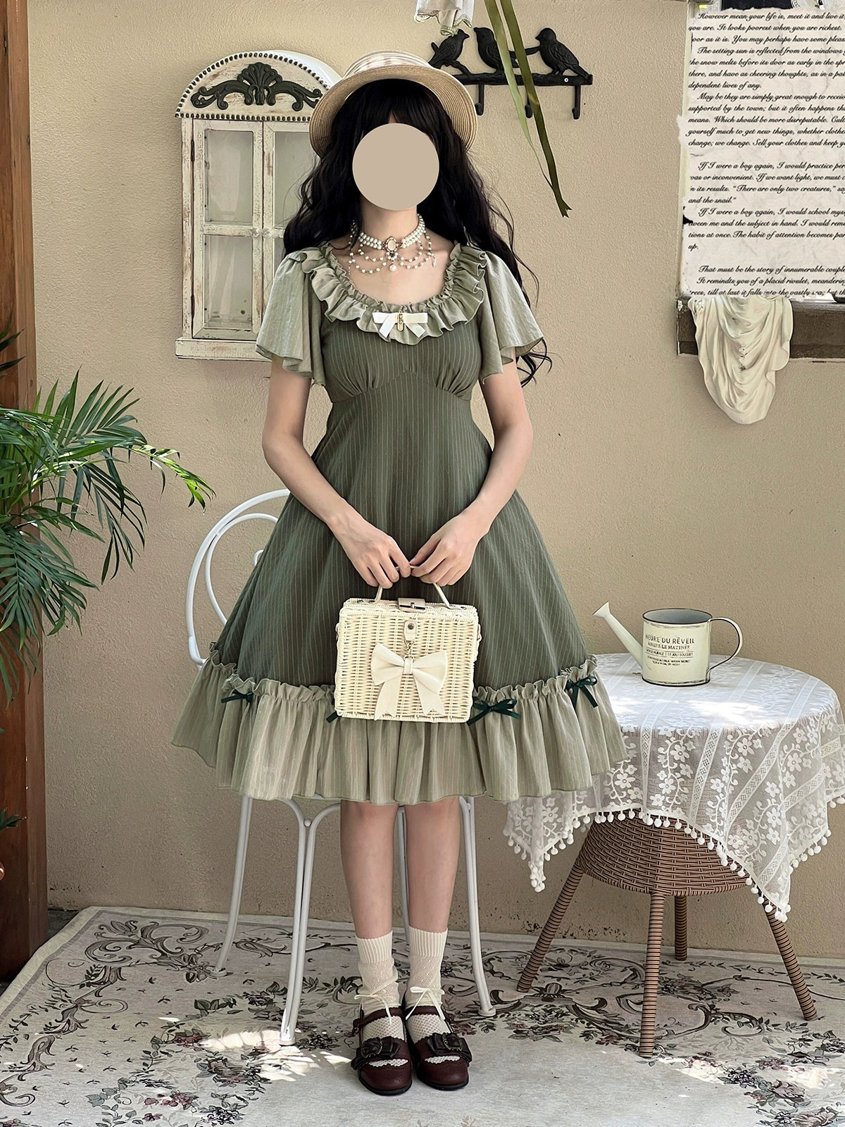 EESSILY~Cotton Plus Size Lolita OP Dress With Pockets & Detachable Bra Pads 43277:773515