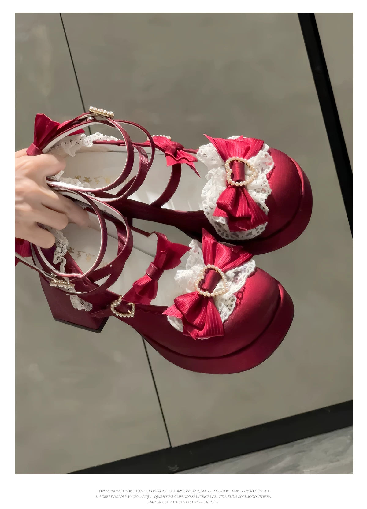 Romance of Hearts - Sweet Lolita Chunky Heeled Shoes, Pearl Heart Accents 45692:859289