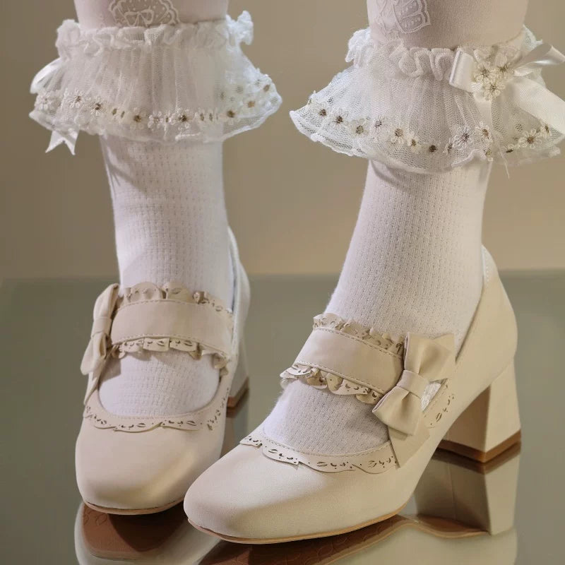 Heidi Manor - Classic Lolita Chunky Heels Shoes, Cutout Trims 44499:812227