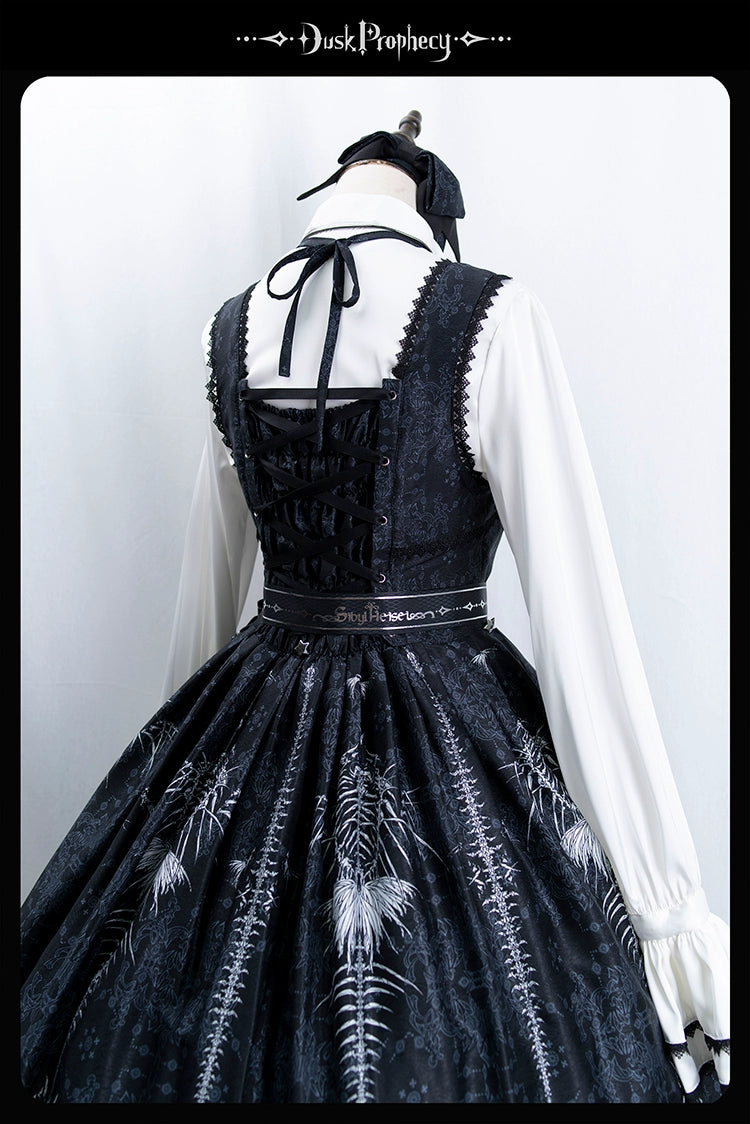 DuskProphecy - Coccyx - Elegant Lolita Dress High Waist Fishbone Print JSK Set 34722:466628