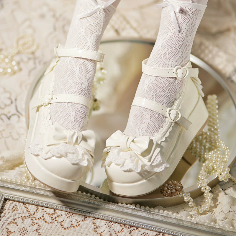 Jiujiu Lolita - Milky Puff - Sweet Lolita Heels Shoes, Round Toe With Petite Wedge (White / 34 35 36 37 38 39 40 41) 43858:787887