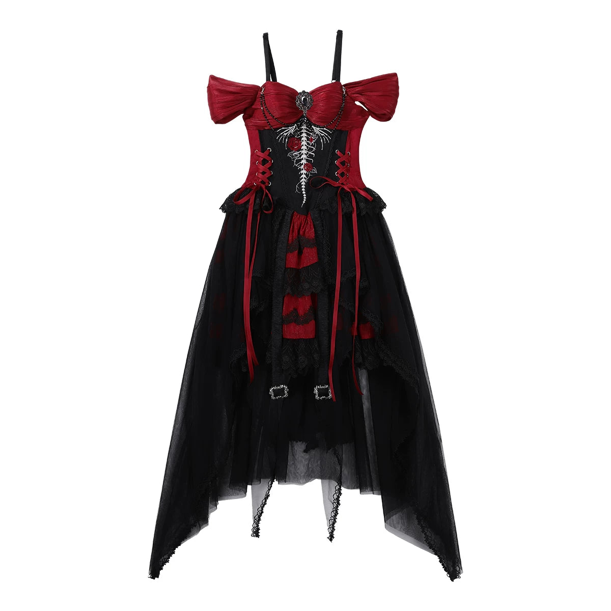Eternal Thorn of the Dragonbone - Embroidered Gothic Lolita JSK Dress, Off-Shoulder Dress S