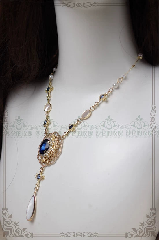 Classic Lolita Necklace & Earrings, Artificial Pearl Rhinestone