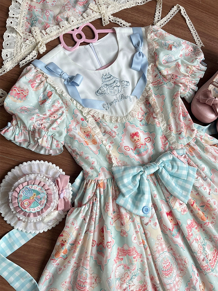 NanShengGe - Sheep Party - Sweet Lolita OP V-Neckline Lolita Dress M V-neck OP - blue