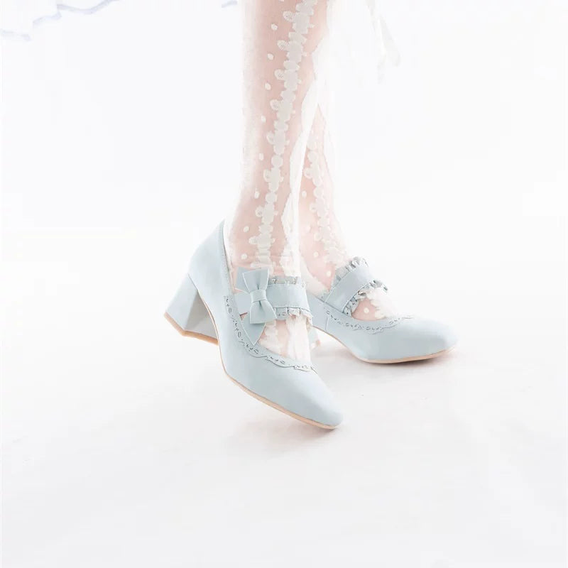 Heidi Manor - Classic Lolita Chunky Heels Shoes, Cutout Trims 44499:812238