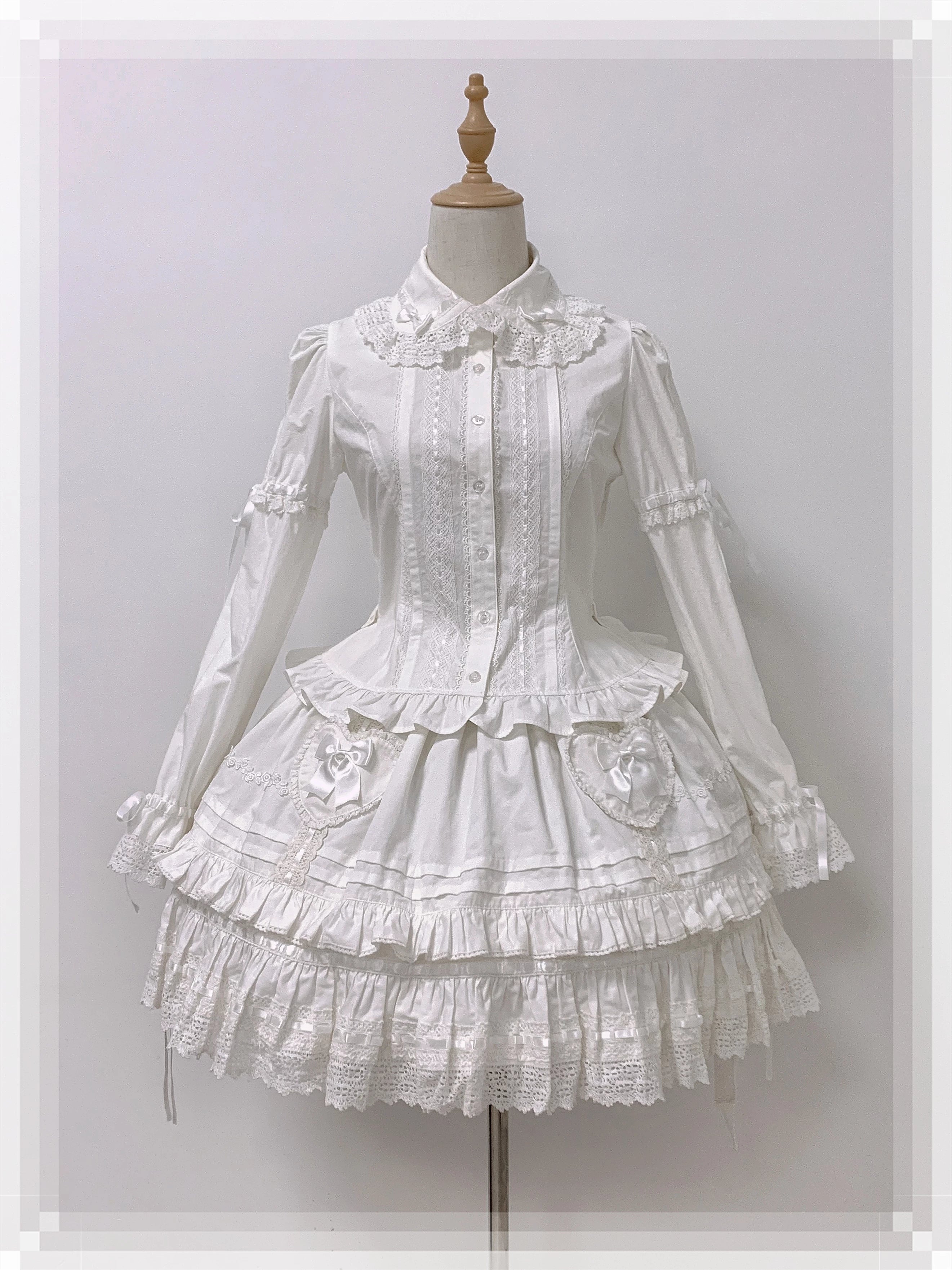 Bunny's Wish - Old School Lolita Coat, Flounce Hem Skirt White Skirt XS
