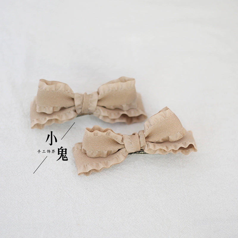 Xiaogui - Cute Lolita Headwear Ponytail Hairclips Daily Lolita Accessories a pair of champagne-colored hairclips