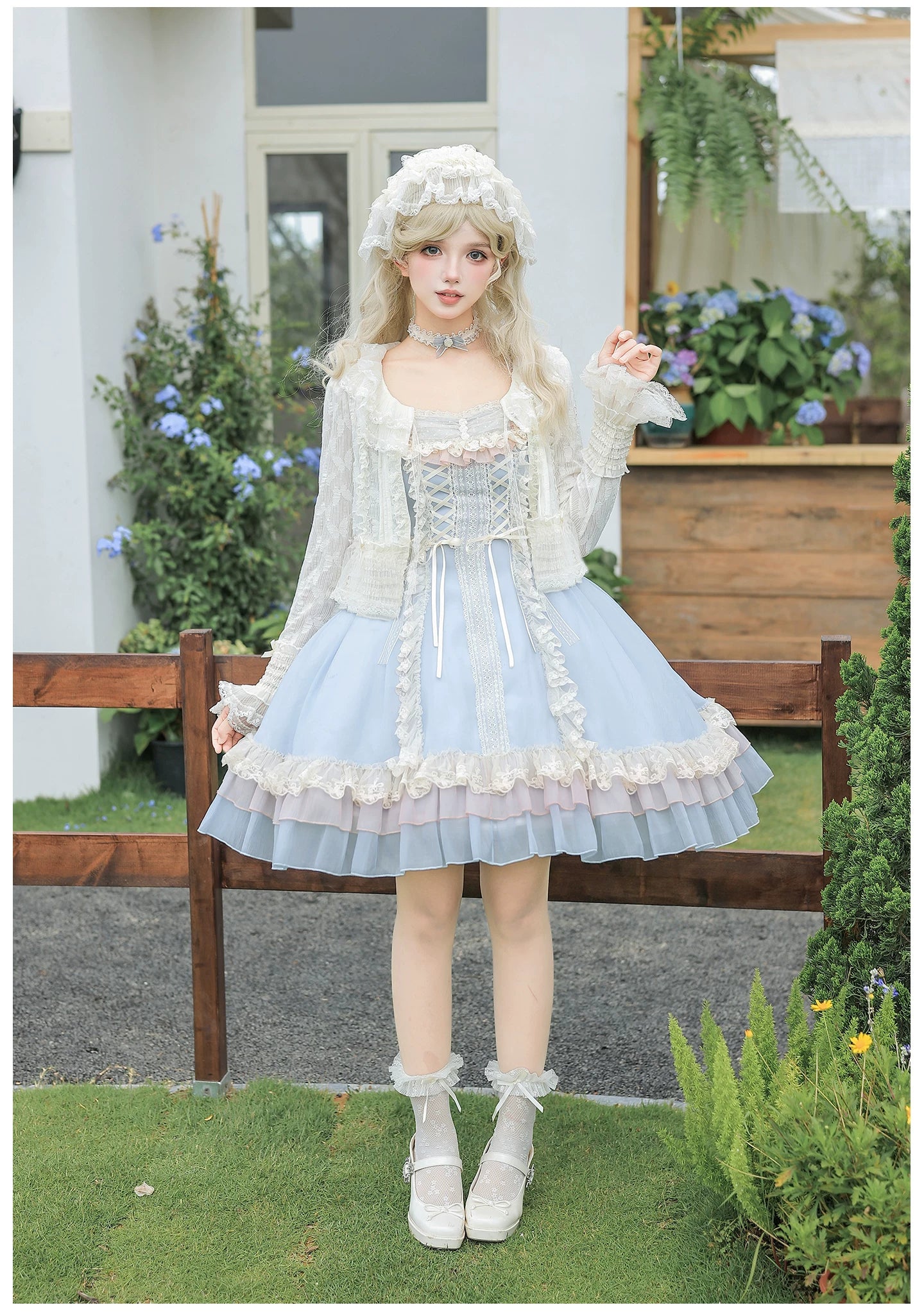 Island Diary - Classic Lolita Flutter Sleeve JSK Dress, Ruffled Lace 45533:855145