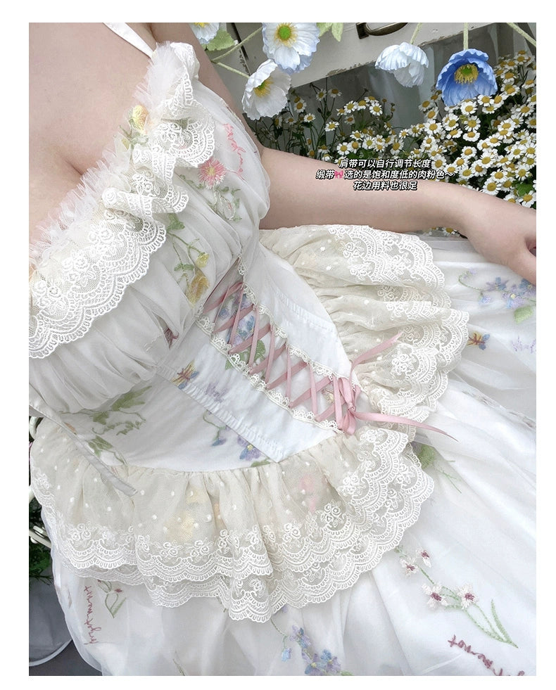 Diamond Honey - Spring Bouquet - Sweet Lolita JSK Dress Fairy-like Embroidered Mesh Dress