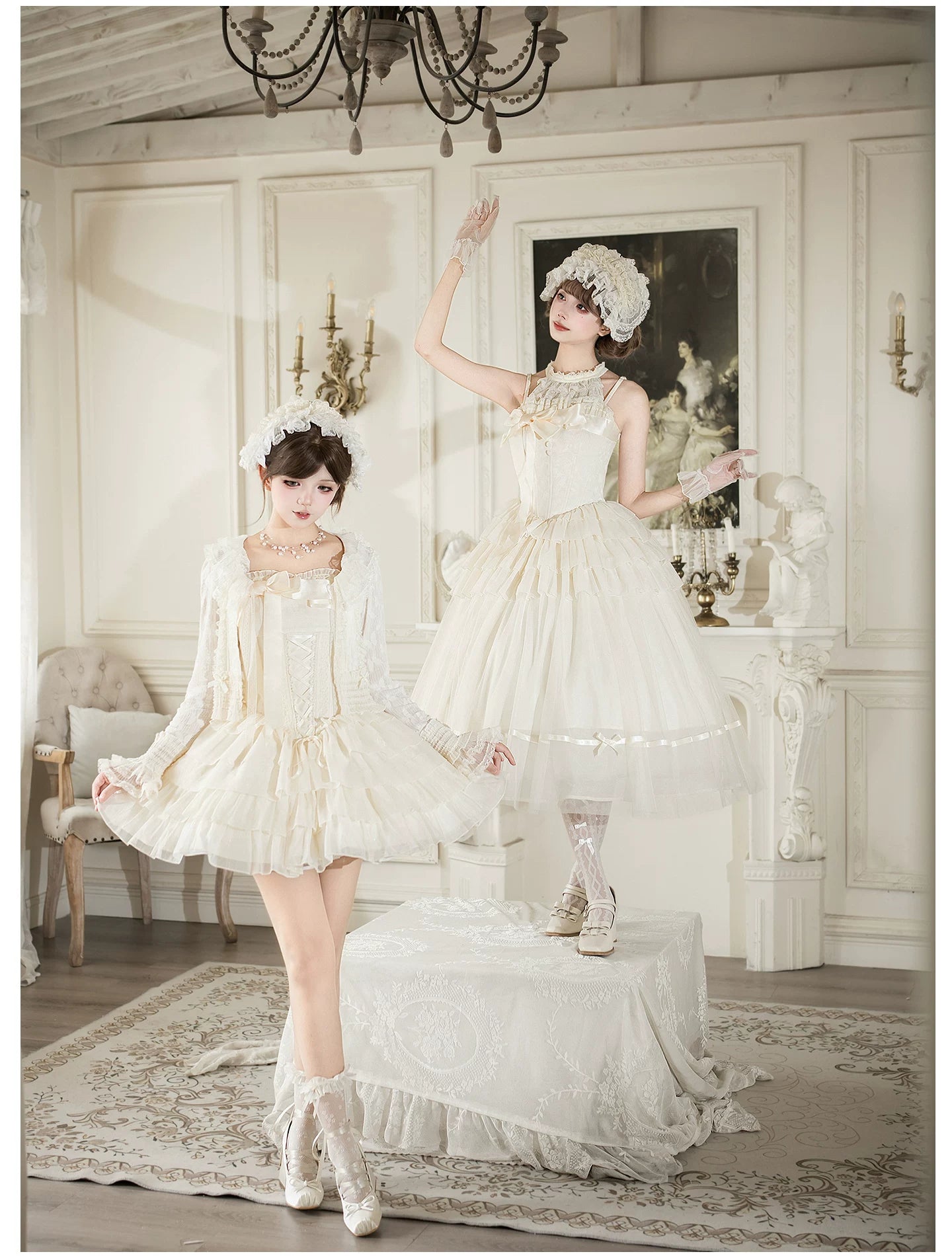 MistKiss Lily - Classic Lolita Tiered Hem JSK Dress, Fishbone Waist 45318:853817