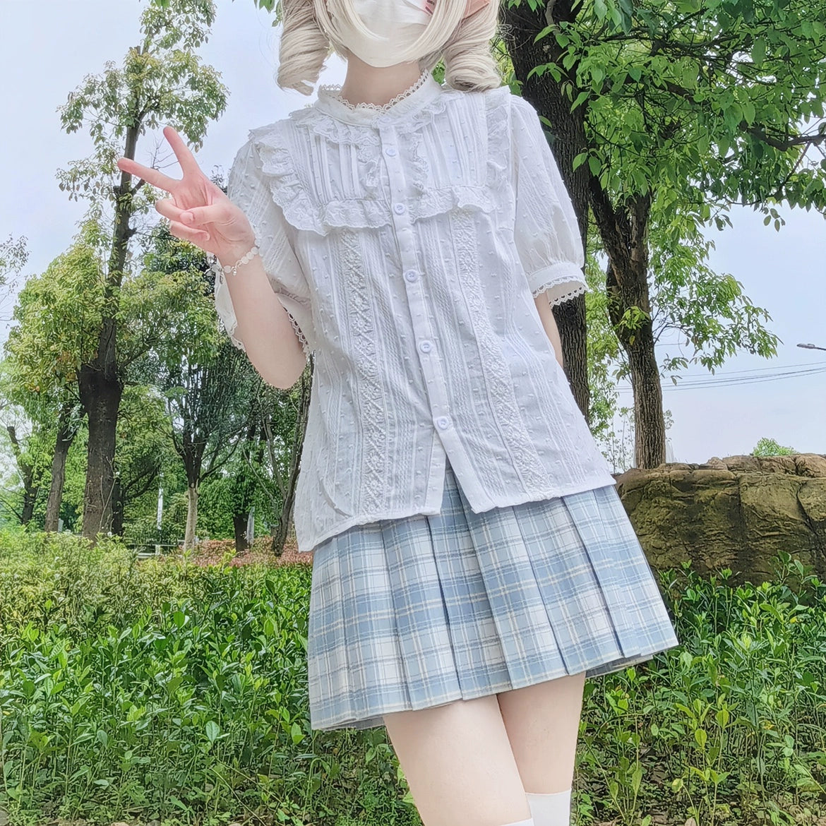 DMFS Lolita~Sweet Lolita Blouse Cotton Summer Short Sleeve Shirt 35844:505562