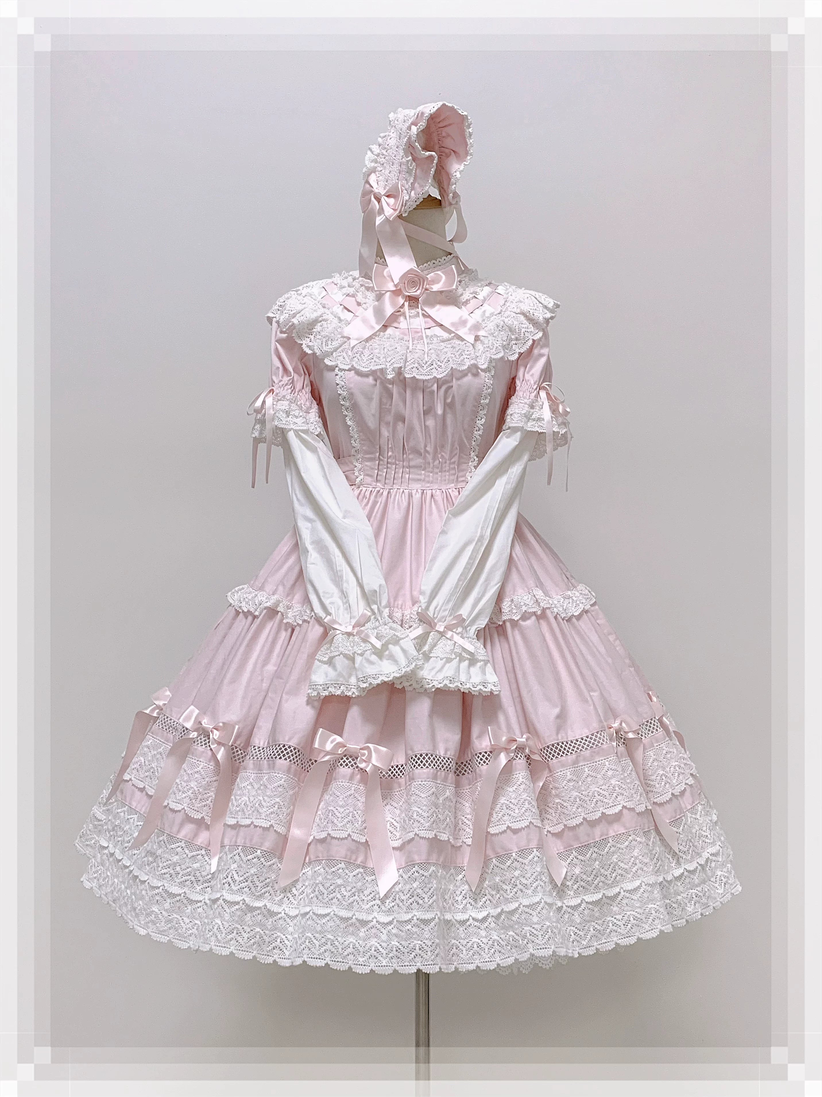 Edelburg Rose - Old School Lolita Cotton OP Dress Set, Detachable Sleeves (L M S XL) 45685:859063