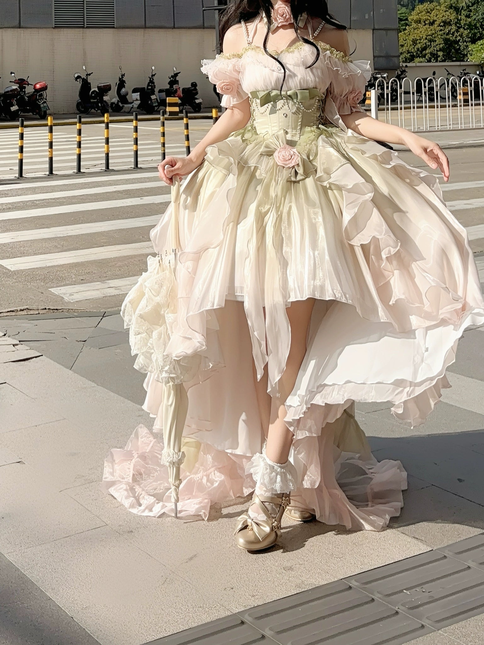 Meowing and fruity - Midsummer Dream - Gradient Color Wedding Lolita JSK Dress Set, Fishbone Waist 44337:803864