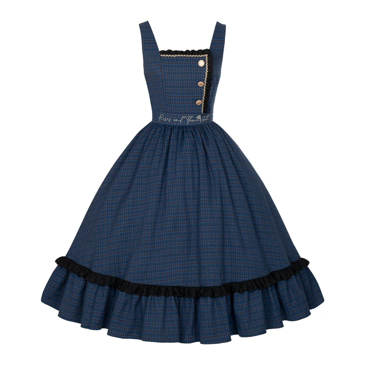 Heide Diary - Classic Lolita Blouse & JSK Dress Set, Blue Plaid Long JSK Only S