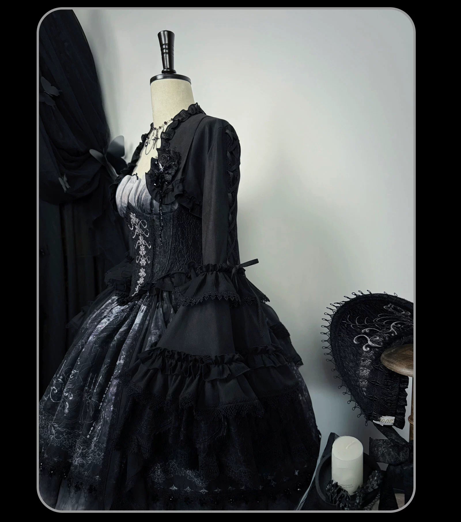 Susin Lolita - Bone-Eroded Butterfly - Gothic Lolita JSK & SK Set 44051:793299