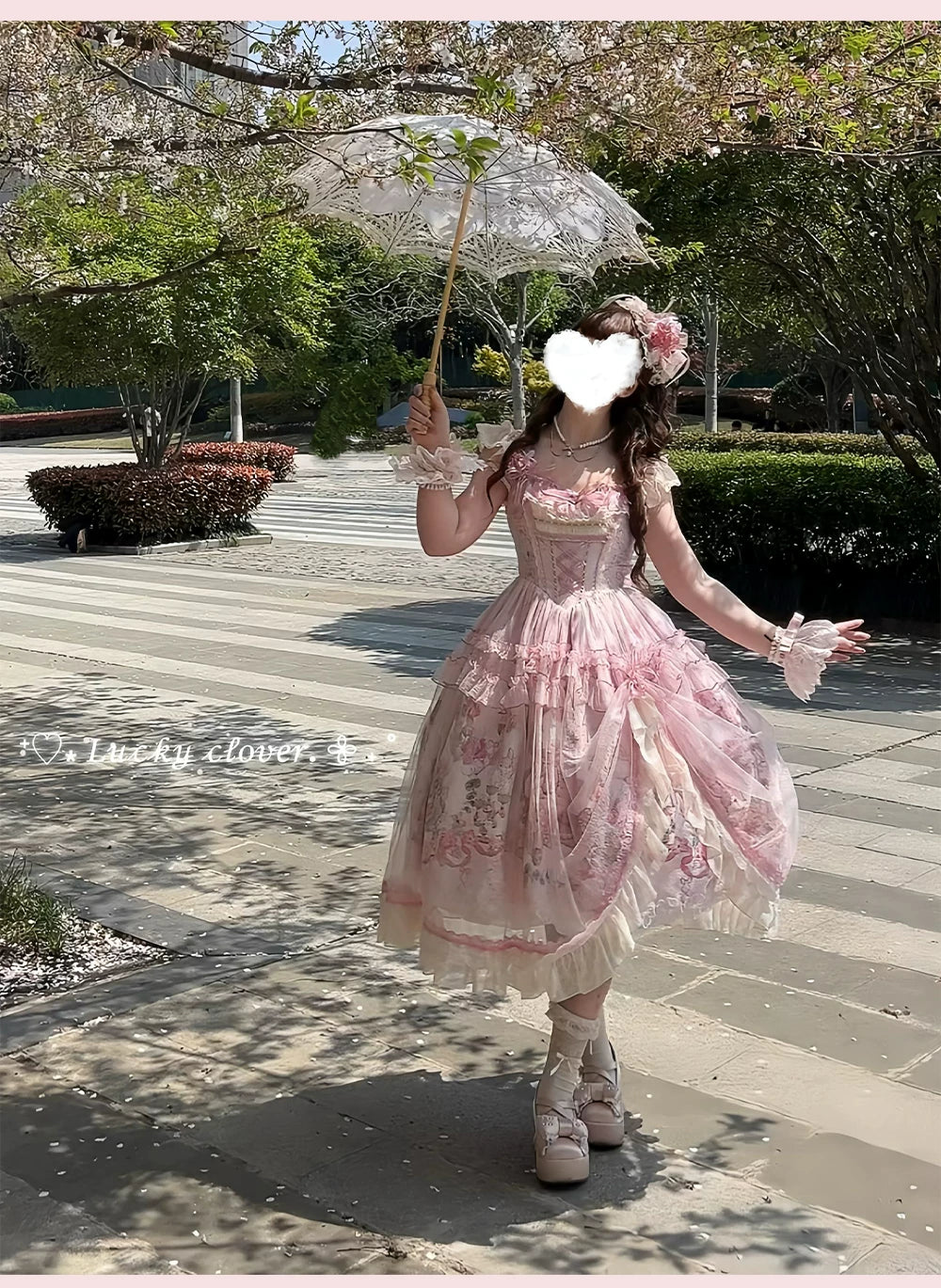 Deer Garden - Sweet Lolita Deer Printed JSK Dress with Tulle Overlay 45607:855244