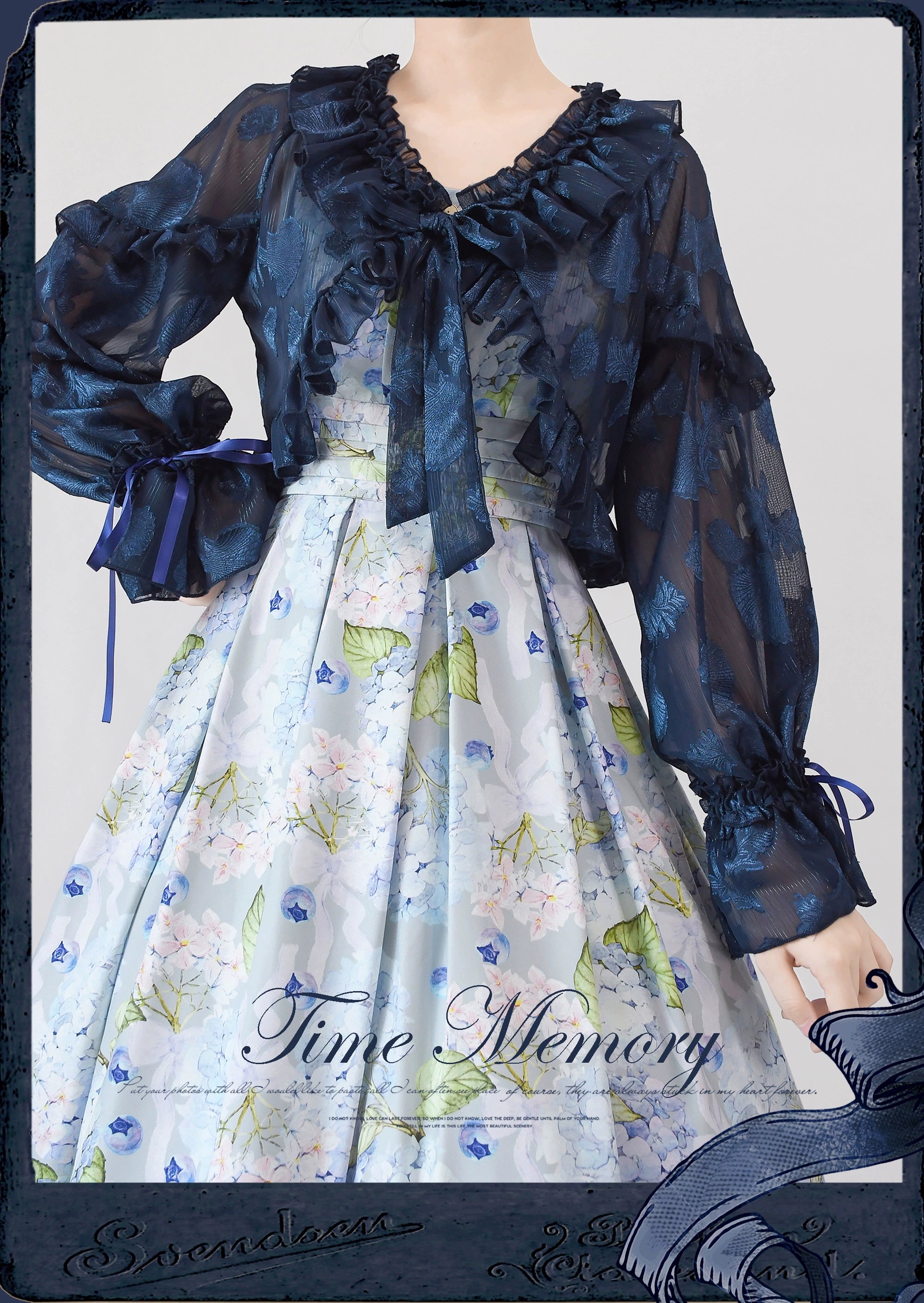 Time Memory~Xianbei~Sweet Lolita Chiffon Lantern Sleeve Cardigan with Bow 34598:463066