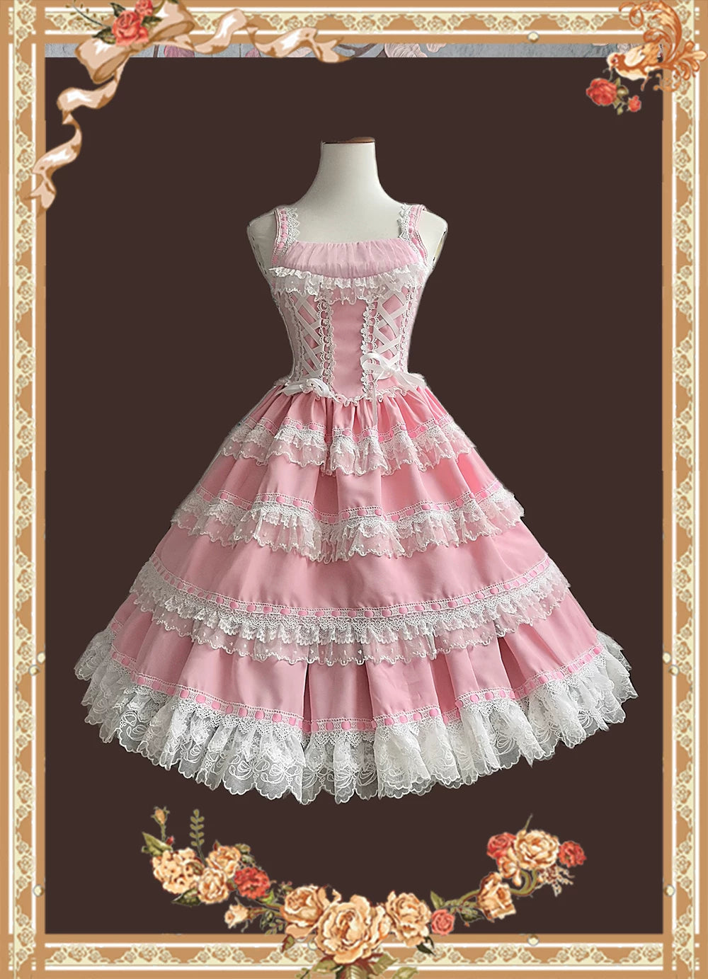 Mirror Doll - Old School Lolita Tiered Hem JSK with Polka Dot Lace 45540:853689