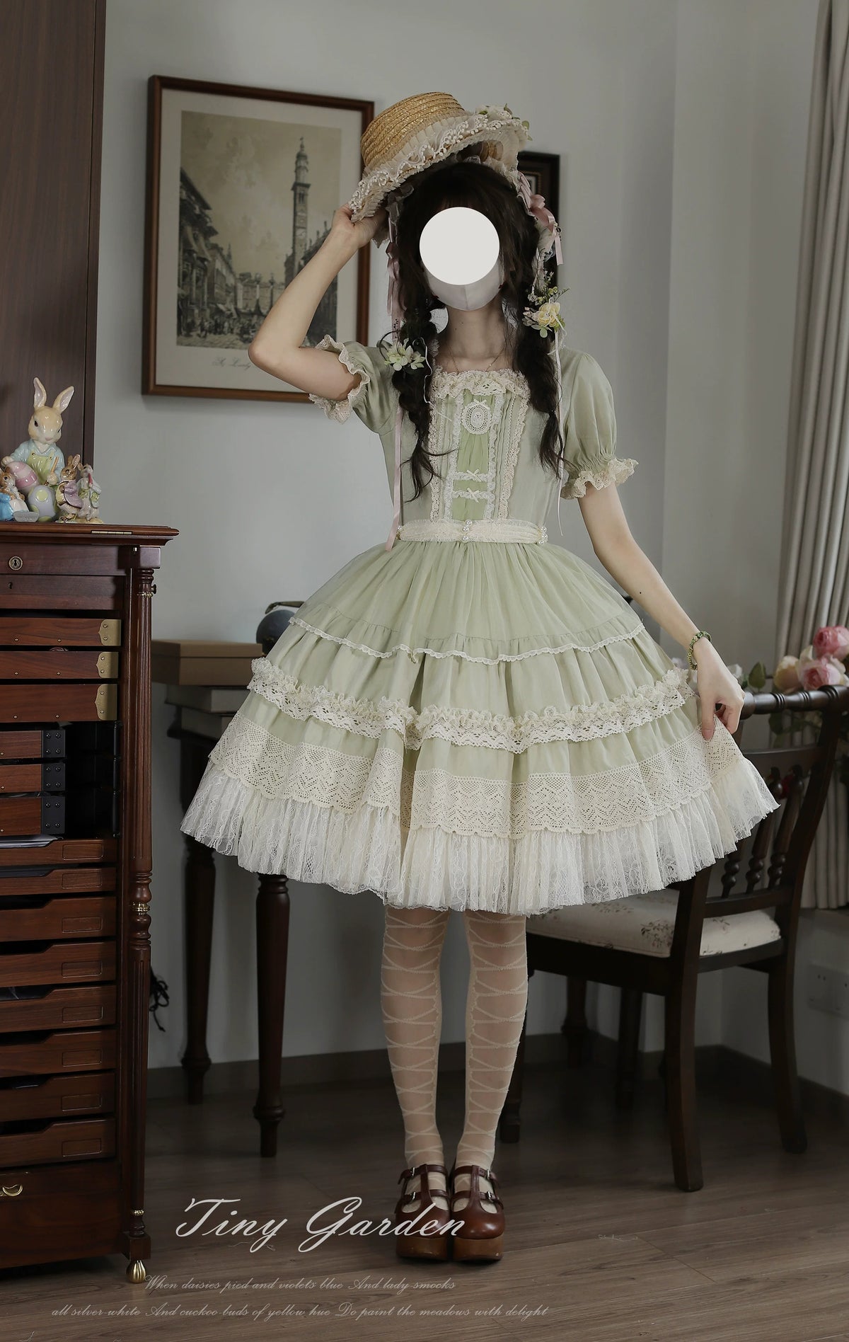 Garden Jardin - Cotton Classic Lolita OP Dress With Tiered Ruffles 45927:868631