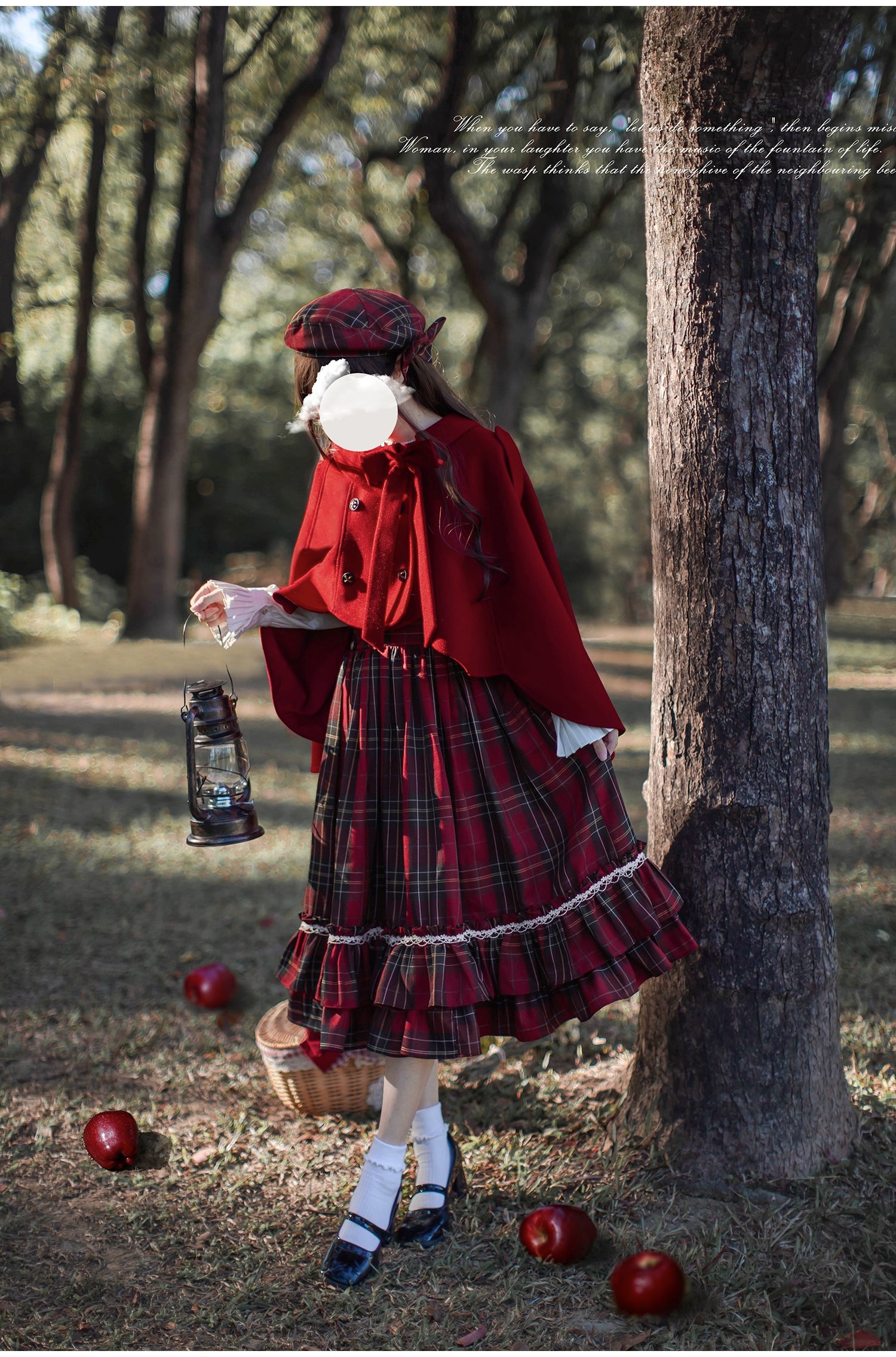 HuTaoMuJK - Little Red Riding Hood - Vintage Lolita Cape & JSK Dress Set 43706:783698