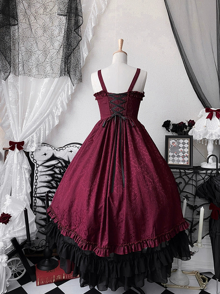 Moonlit Fragrance - Red Night Hunt - Classic Lolita Jumper Dress Wine Red JSK