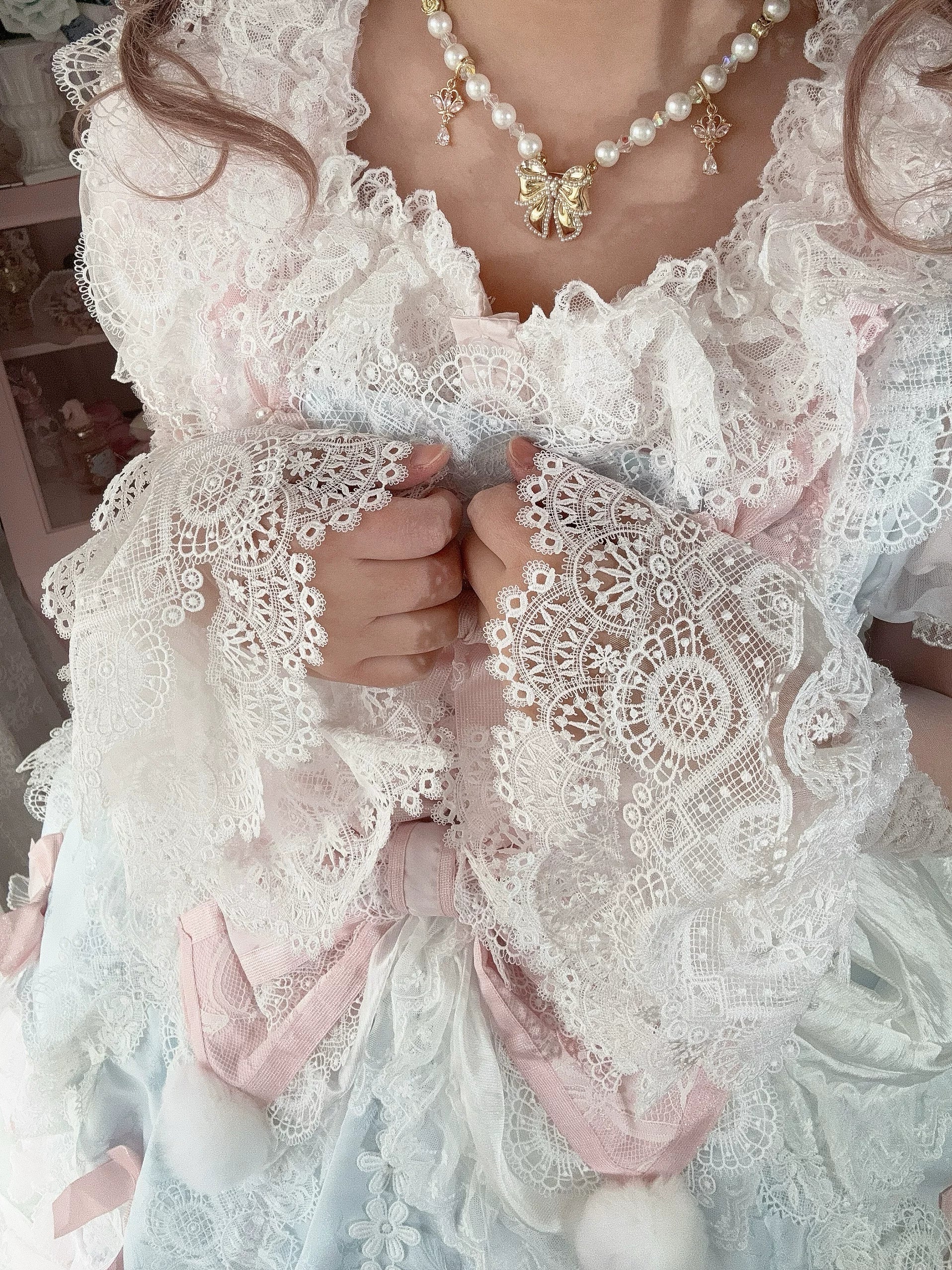 Frosted Starlight - Old School Lolita Blouse, Detachable Sheer Sleeves 44613:814454