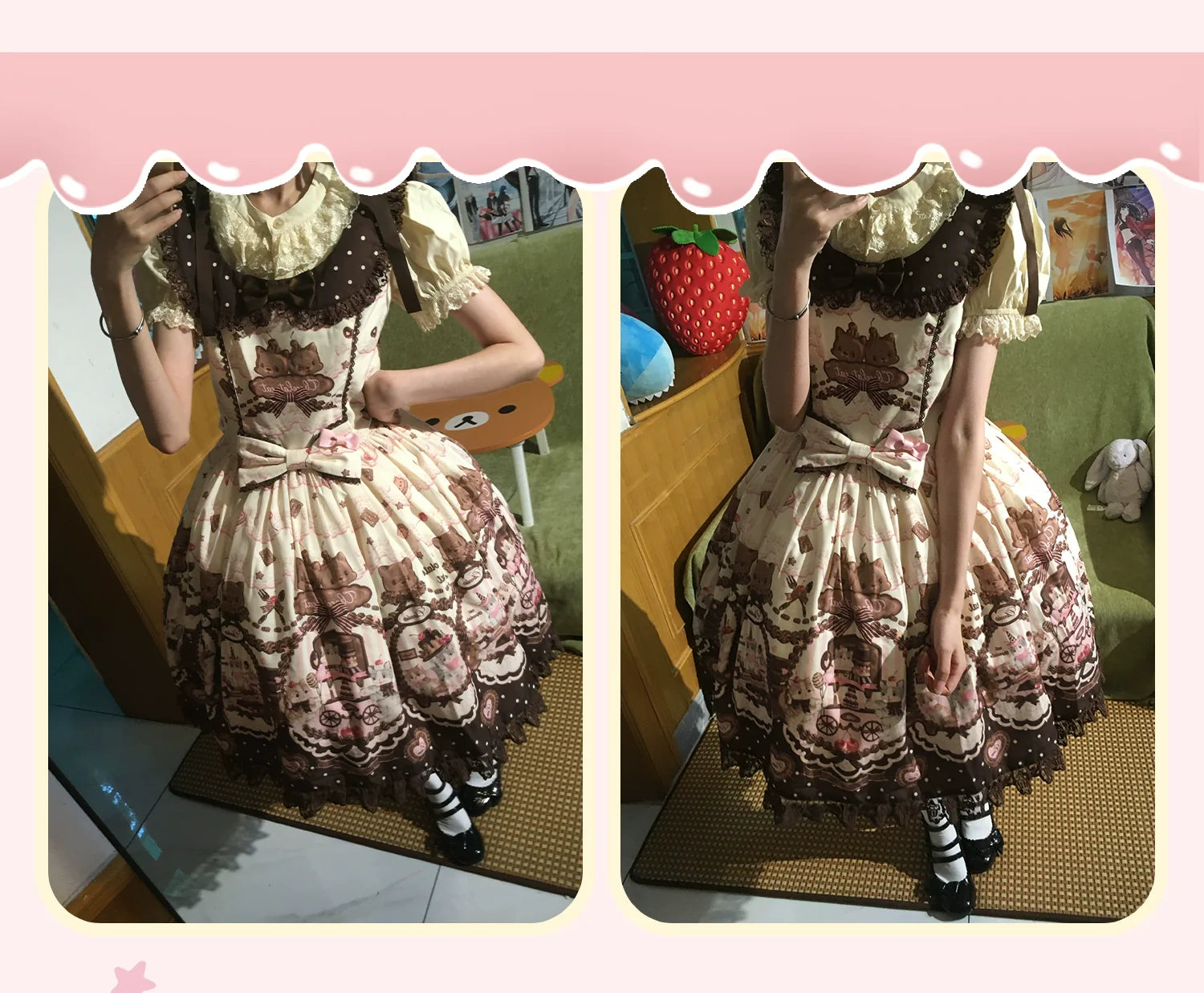 Chocolate Cat - Kawaii Lolita JSK, Cat & Chocolate Print