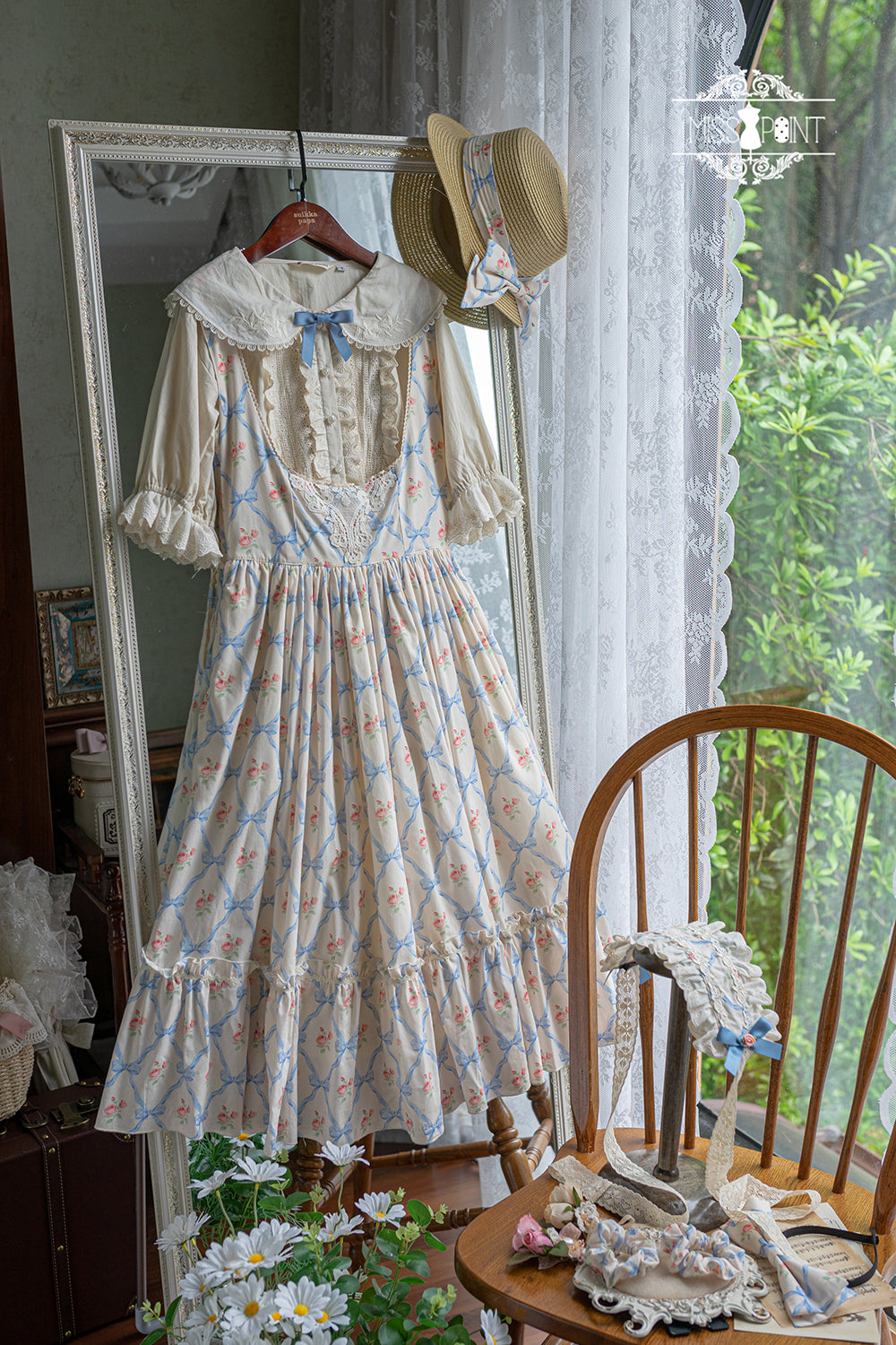 Miss Point - Happy Summer - Elegant Lolita Floral JSK Dress XS blue rhombic lattice JSK