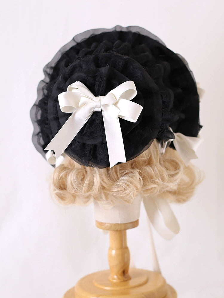 Xiaogui - Classic Lolita Lace Bonnet Hat, Detachable Bows 44226:799665