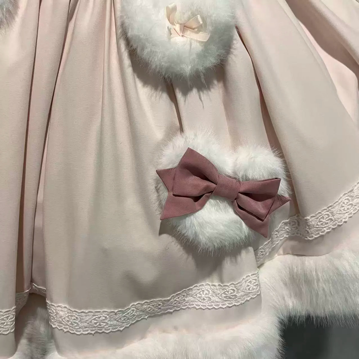 Sweet Dream Bunny - Sweet Lolita Cape & JSK Dress Set, Faux Fur Bunny Ear