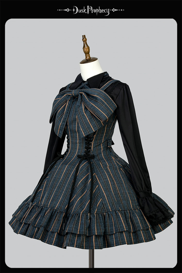 DuskProphecy - Heron - Classic Lolita Striped JSK Dress, Halter Neckline 44313:802981