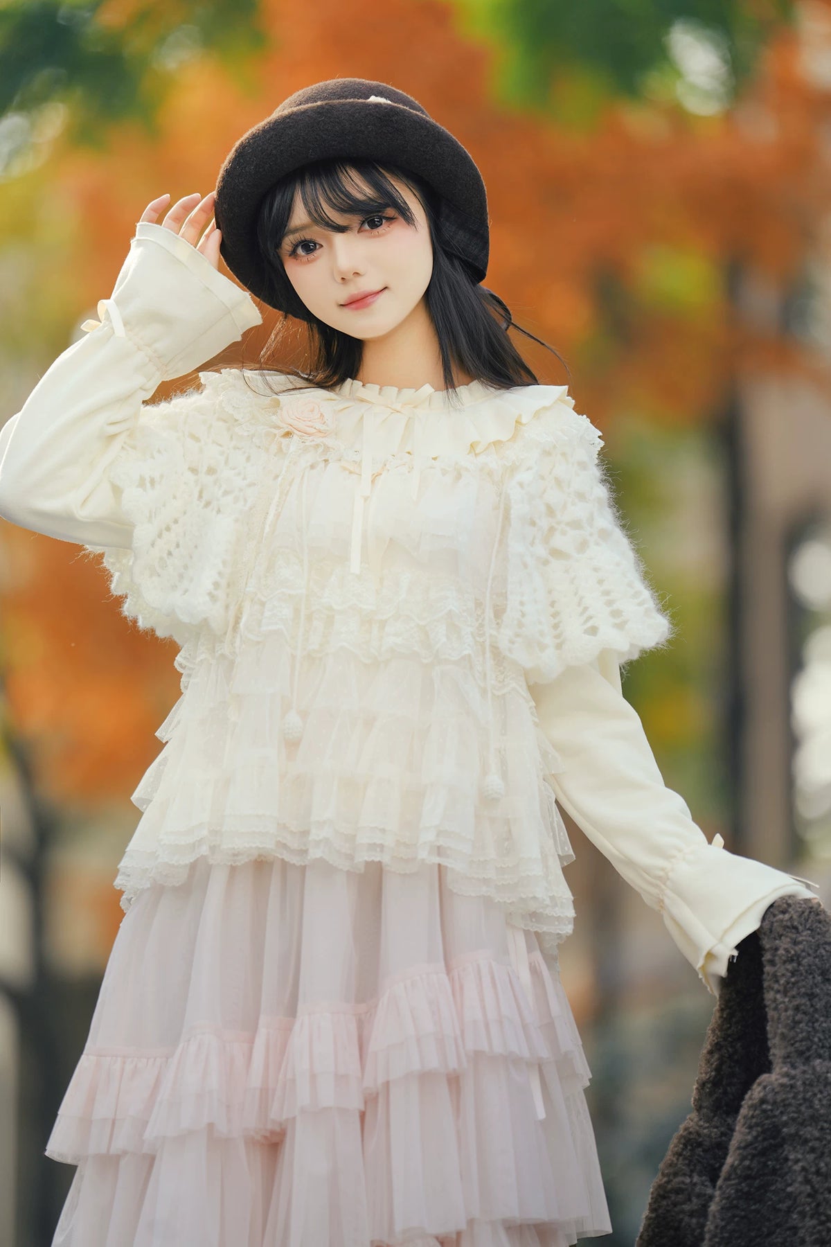 Himawari - Sweet Lolita Long Sleeve Blouse, Tiered Ruffle Collar 45973:869754