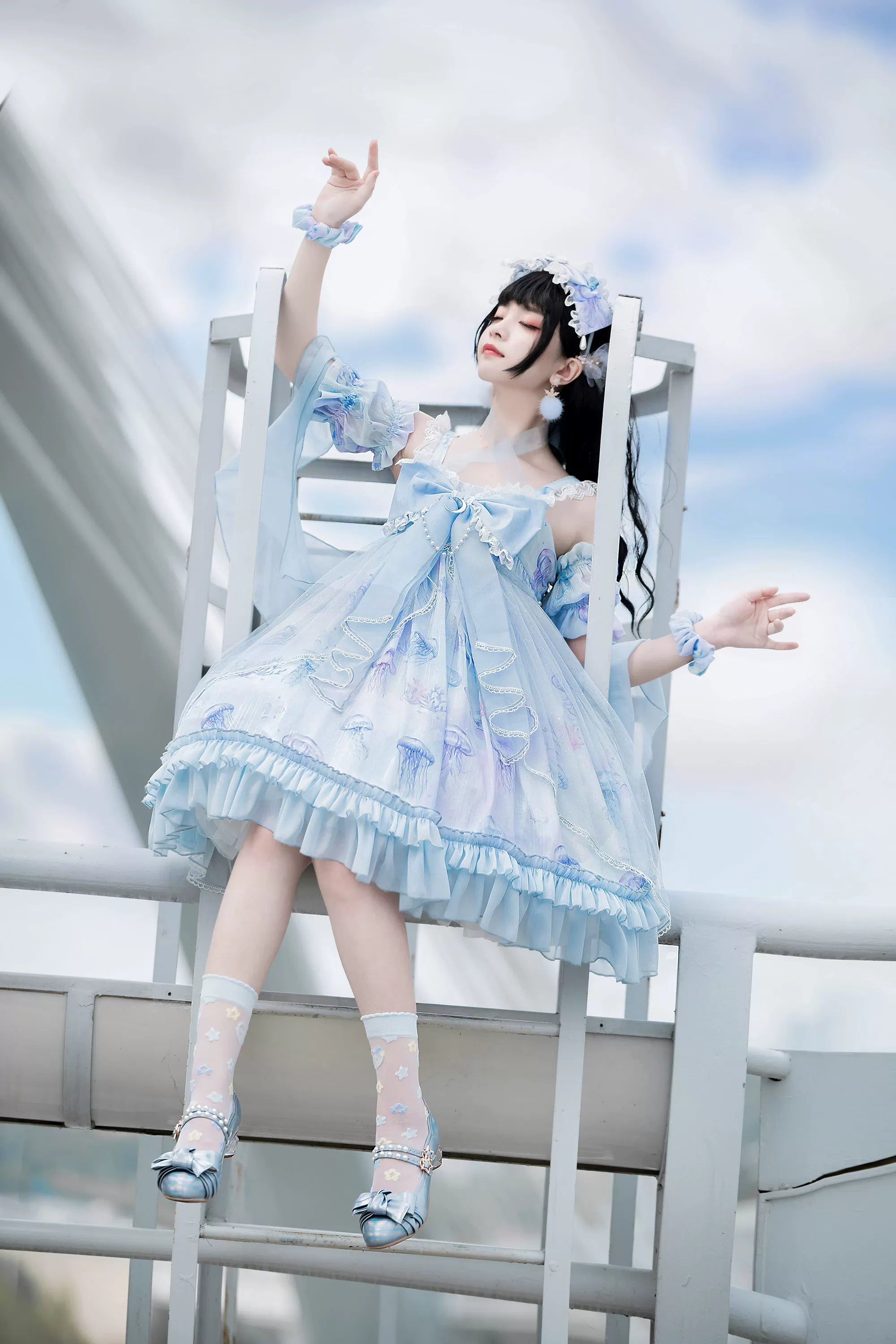 Coral Jellyfish - Sweet Lolita High-waist JSK Dress, Jellyfish & Coral Print 44906:827425