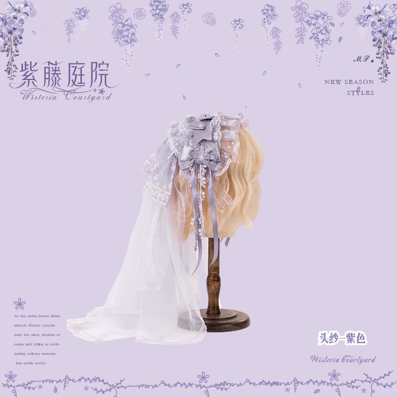 Wisteria Courtyard - Dreamy Purple Brooch and Headdress, Wisteria Accent Purple - Head Veil Only One Size