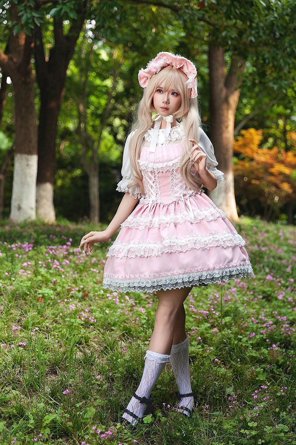 Mirror Doll - Old School Lolita Tiered Hem JSK with Polka Dot Lace 45540:853671