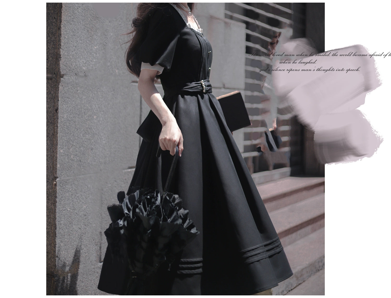 (BFM)HuTaoMuJK~Thoughts~Vintage Lolita OP Dress Square Neckline Black Lolita Dress 35832:504718