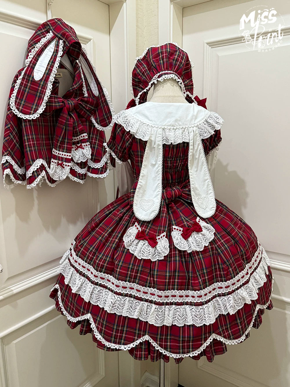 Plaid Petal Bunny - Old School Lolita Plaid OP Dress, Petal-shaped Hem 44673:818277
