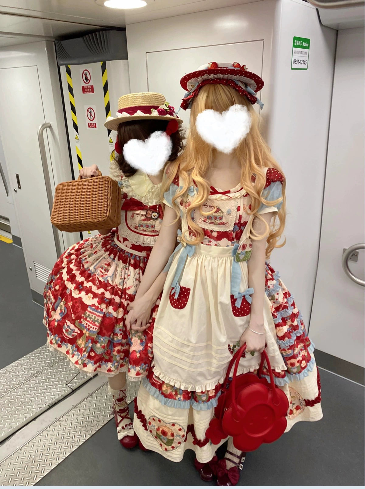 Rose Whispers - Strawberry Tata - Sweet Lolita Dress Suit With Strawberry Cake Print