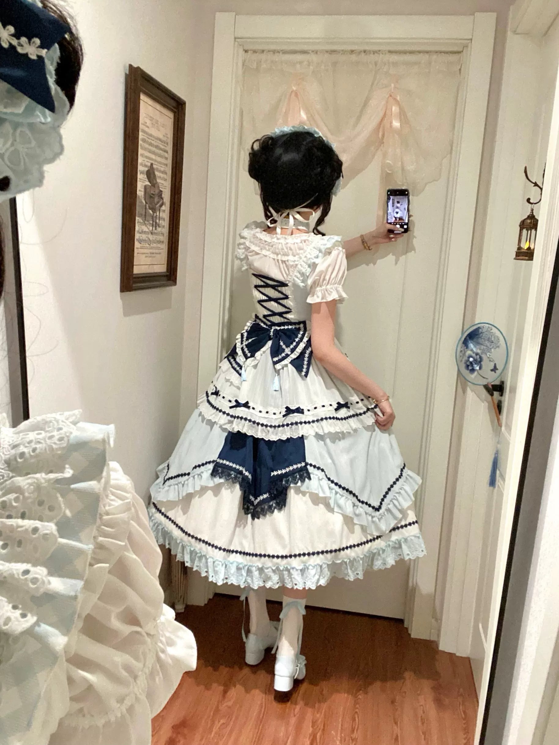 Blue and White Dream - Classic Lolita JSK Dress, Irregular Layered Hem