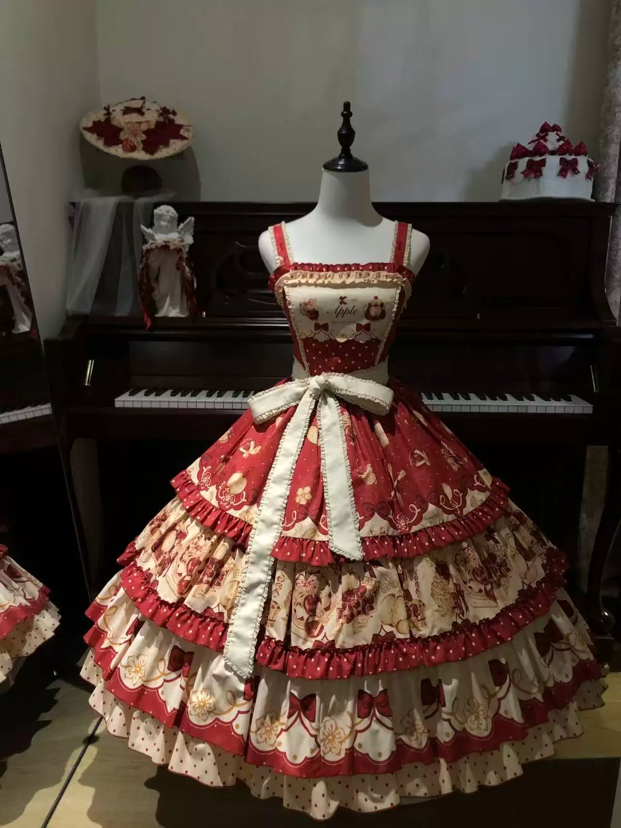 A Red Apple - Sweet Lolita JSK Dress, Tiered Hem Apron S - JSK Only
