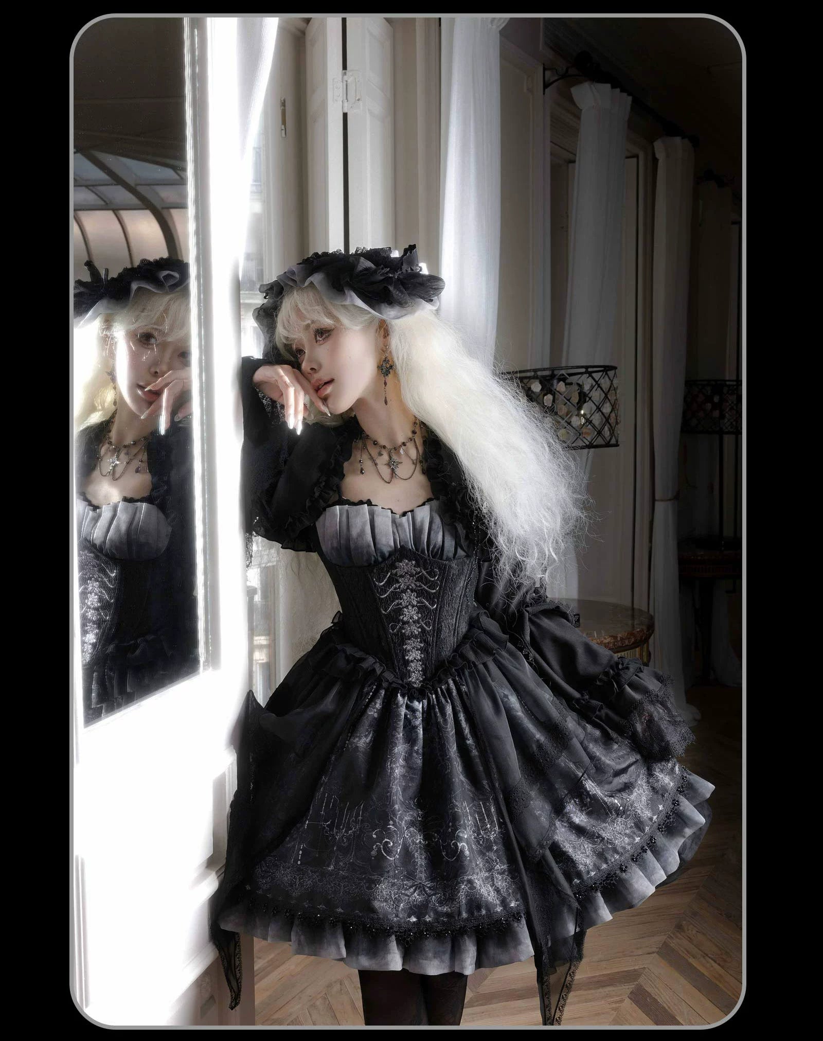 Susin Lolita - Bone-Eroded Butterfly - Gothic Lolita JSK & SK Set 44051:793314