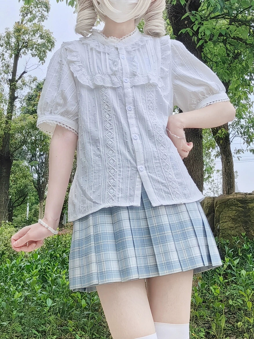 DMFS Lolita~Sweet Lolita Blouse Cotton Summer Short Sleeve Shirt 35844:505584
