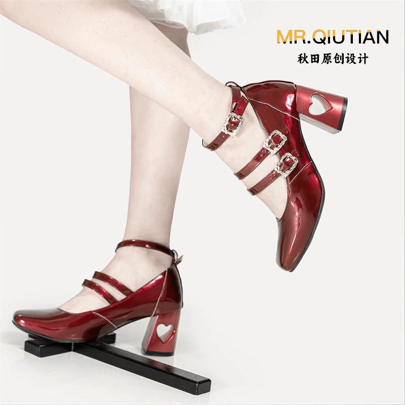 MR.Qiutian - Byron Manor - Elegant Lolita Shoes Thick Mid Heel Shoes Wine red 35