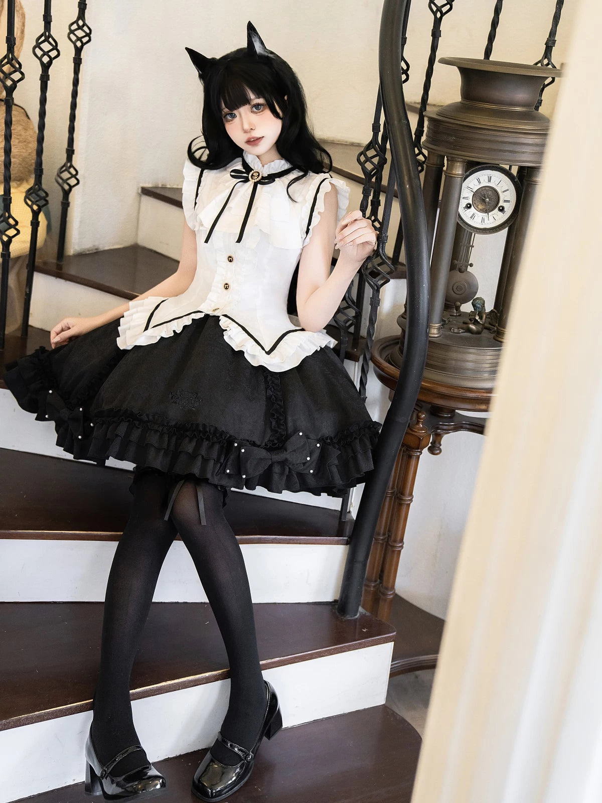 Miss Black Cat - Gothic Maid Lolita Skirt Set, Slim Fit 44962:829835