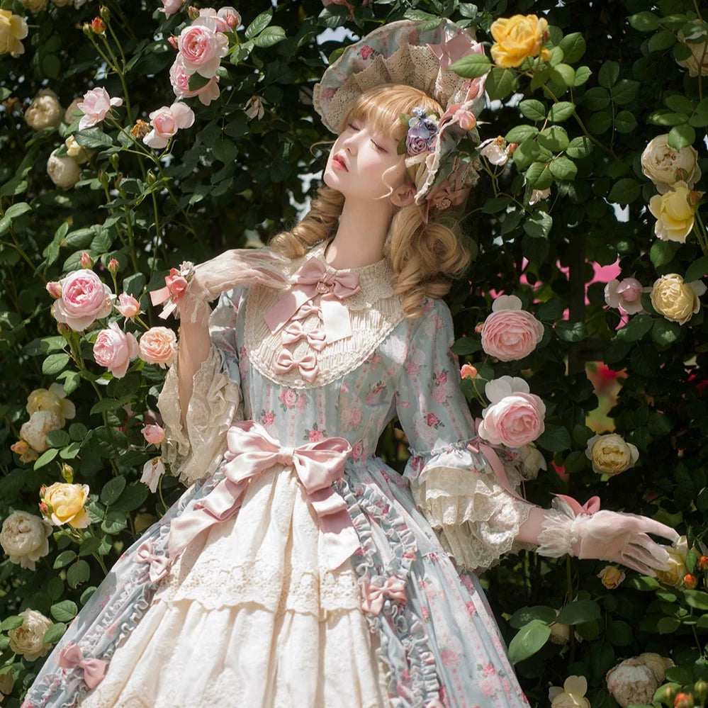 Miss Point~Lilyka Garden~Classic Lolita OP Dress Set Elegant Floral Wall Princess Sleeve 38832:606348
