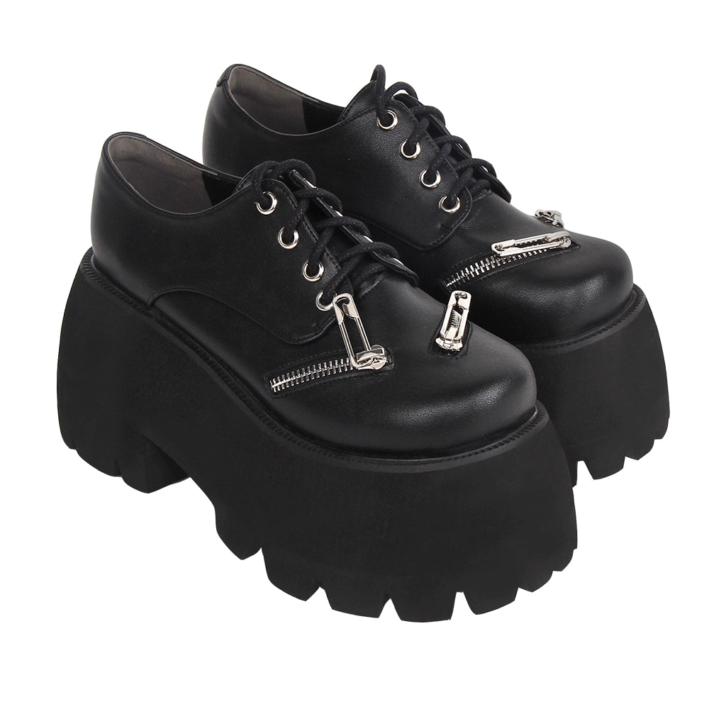 Angelic Imprint - Punk Lolita Round Toe Black Platform Shoes
