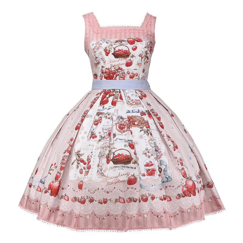 Strawberry Manor - Printed Sweet Lolita JSK Dress, Box Pleats (L M S XL) 45025:832869