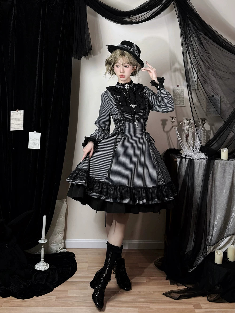 Perint Manor - Gothic Lolita Striped Dress, Tailor-made